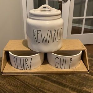 Rae Dunn Dog Bowls and Treat Rewards Jar